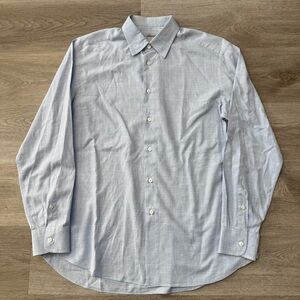 Brioni Mens Large Button Up Dress Shirt Light Blue Check Luxury Made In Italy